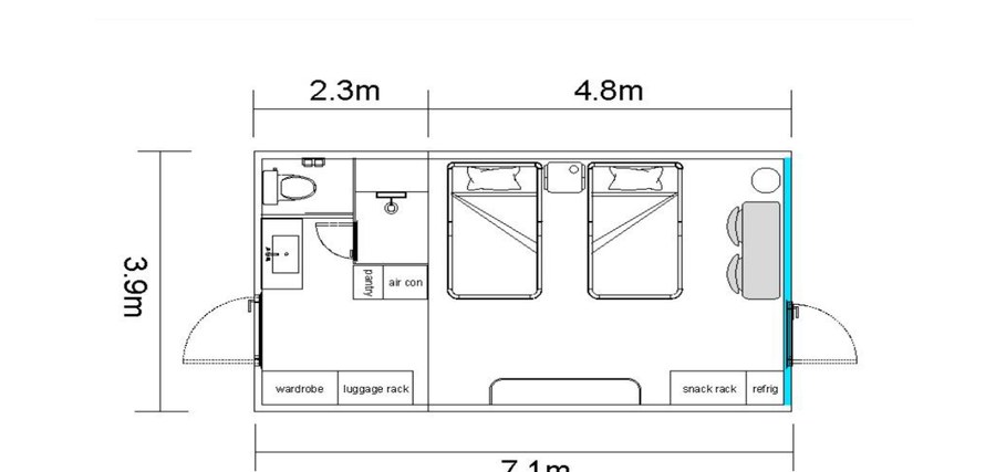 Capsulove Standard verzió alaprajza, 3,9×7,1 m